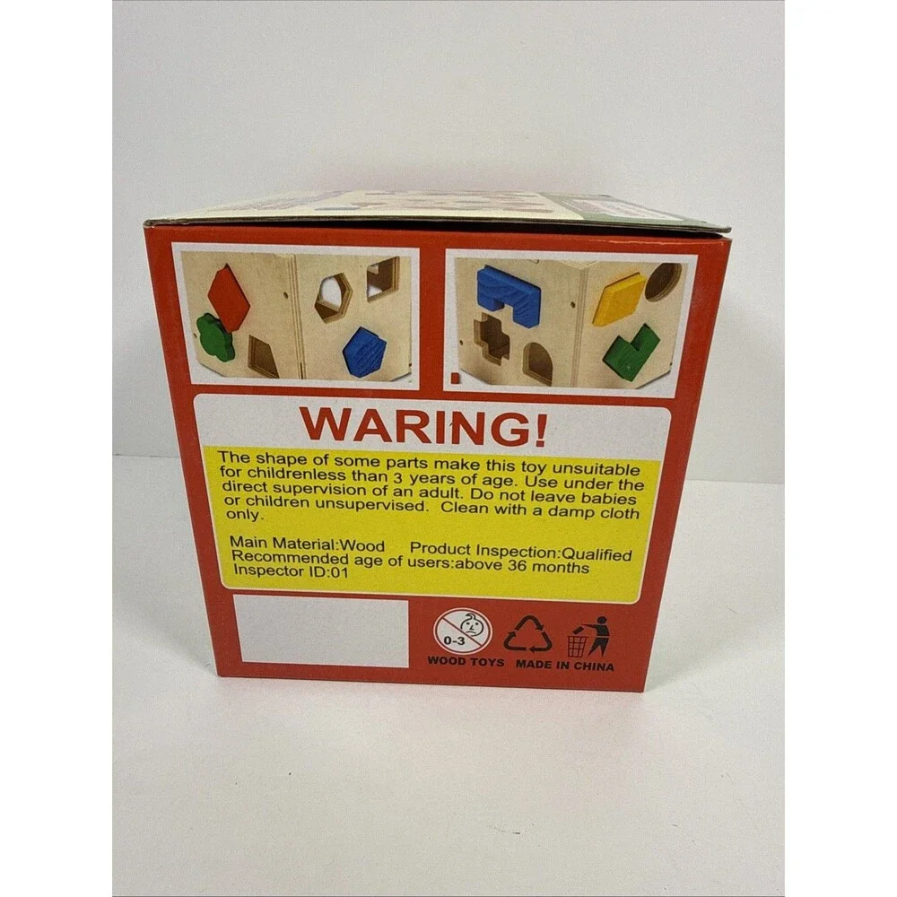 Wooden Shape Sorter Cube Toy – 15-Hole Intelligence Box – Montessori 3+